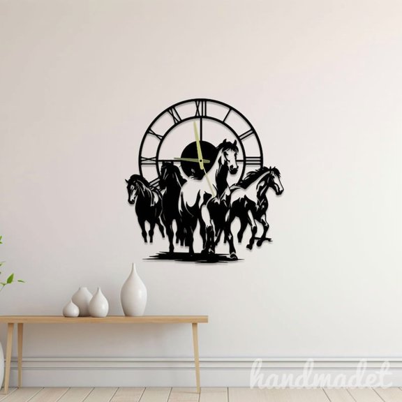 Handmadetneonsign Horse Wall Clock Unique, Horse Round Wall Clock, Text Oversize Wall Clock 60479