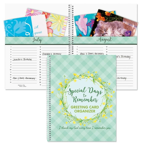 Faith Greeting Card Organizer Book - Remember Special Days, Greeting Card Keeper, Softcover, 8" x 10", Spiral Bound