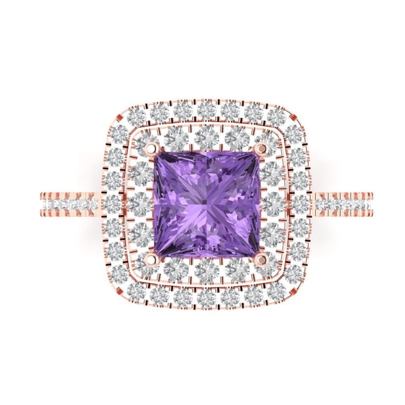 Halo Engagement Ring for Women - 2.07ct Simulated Alexandrite in 14K Rose Gold Promise Ring