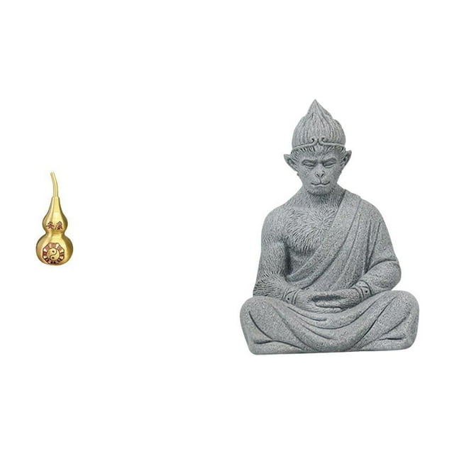 Estatua de Buda con calabaza y mono de latón, adorno Feng Shui, figura en miniatura de recuerdo para decoración del Festival de Primavera y centros de