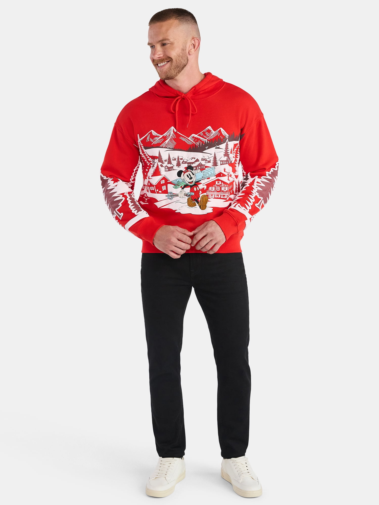 Disney Mickey Mouse Apres Ski Men's and Big Men's Graphic Hoodie Emboridered Sweatshirt, Sizes S-3XL