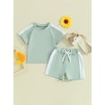 thumbnail image 3 of Musuos Baby Boys Girls Summer Shorts Set 6M 12M 18M 24M 3Y Contrast Color Short Sleeve Crew Neck T-Shirt and Drawstring Shorts, 3 of 10