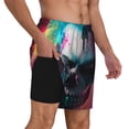 thumbnail image 2 of Yiaed Modern Abstract Colorful Skull A Print Mens Swim Trunks Bathing Suit Compression Liner Beach Swim Shorts Swimwear Quick Dry Zipper Pocket No-Chafing Board Short-Medium, 2 of 6