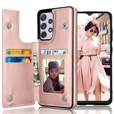 Samsung Galaxy A52 / A52 5G / A52S 5G Wallet Case Tiflook PU Leather Card Holder Slots Magnetic Closure Folio Flip Cover Rose Gold