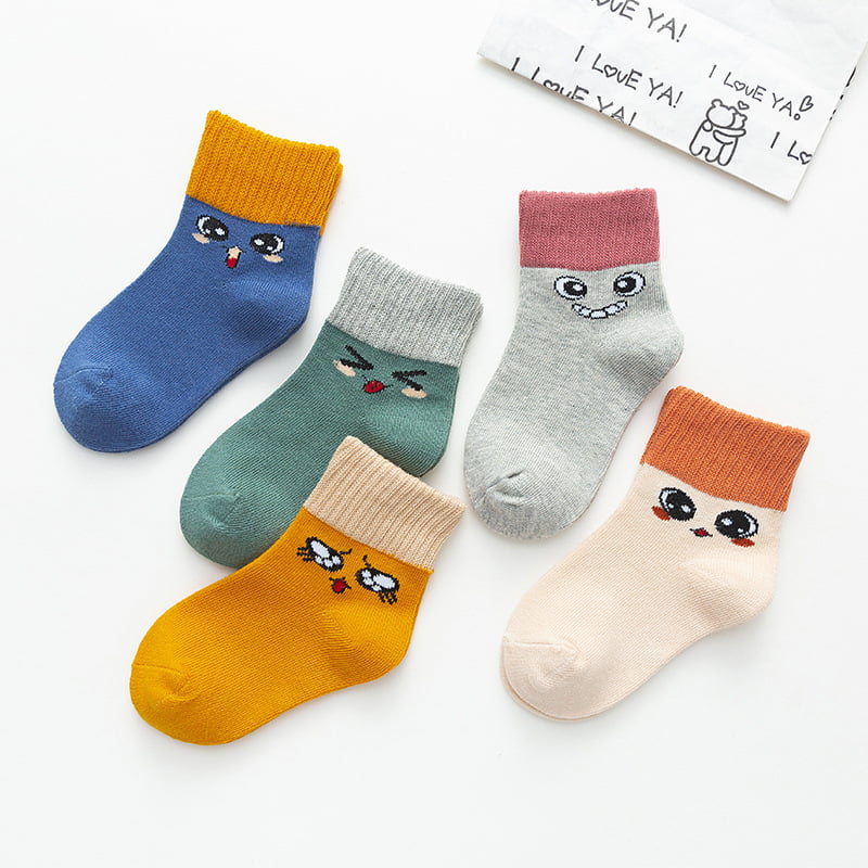 Boys Girls Terry Socks Cartoon Pattern Warm Thick Cotton Winter Crew Socks for Child Kid Toddler 5 Pack 