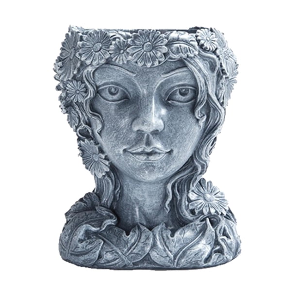 Maceta para cabeza de interior y exterior, maceta de resina para suculentas, jarrón, estatua griega, maceta para decoración de jardín y hogar, escultu gris DYNWAVEMX Macetas suculentas