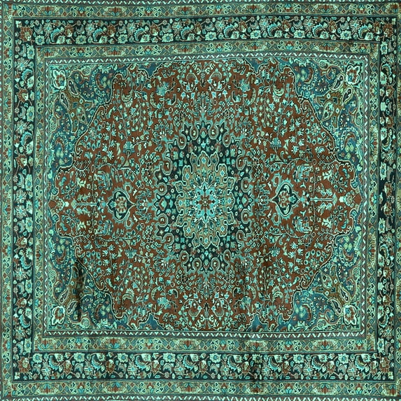 Ahgly Company Indoor Square Persian Turquoise Blue Traditional Area Rugs, 6' Square