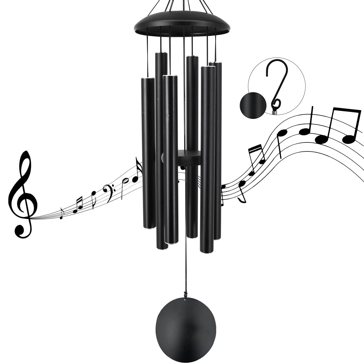 Outdoor Memorial Wind Chimes  36 In With 6 Heavy Tubes Deep Tone For Garden Hanging Decor Sympathy Gifts. Black