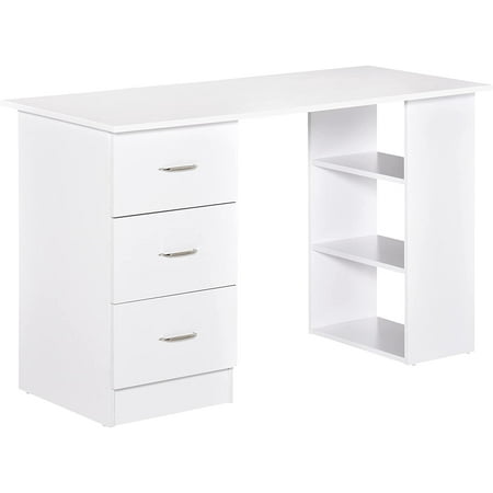 47" Modern Home Office Computer Desk Bookcase Combo Writing Table Workstation with 3 Drawer and Storage Shelf - White