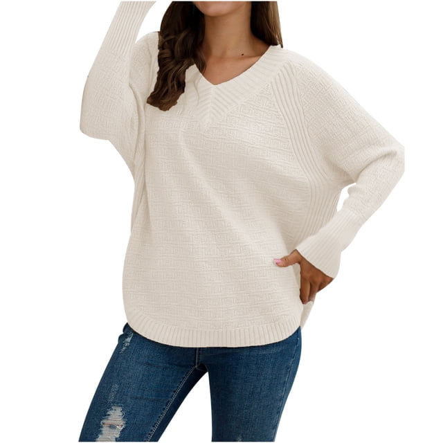 IROINID Women's One-Shoulder Pullover Sweater Solid Color Casual Mid-Length Long Sleeve Top Sweater