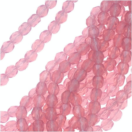 - Czech Fire Polished Glass Beads 4mm Round Rose Pink Opal (50)