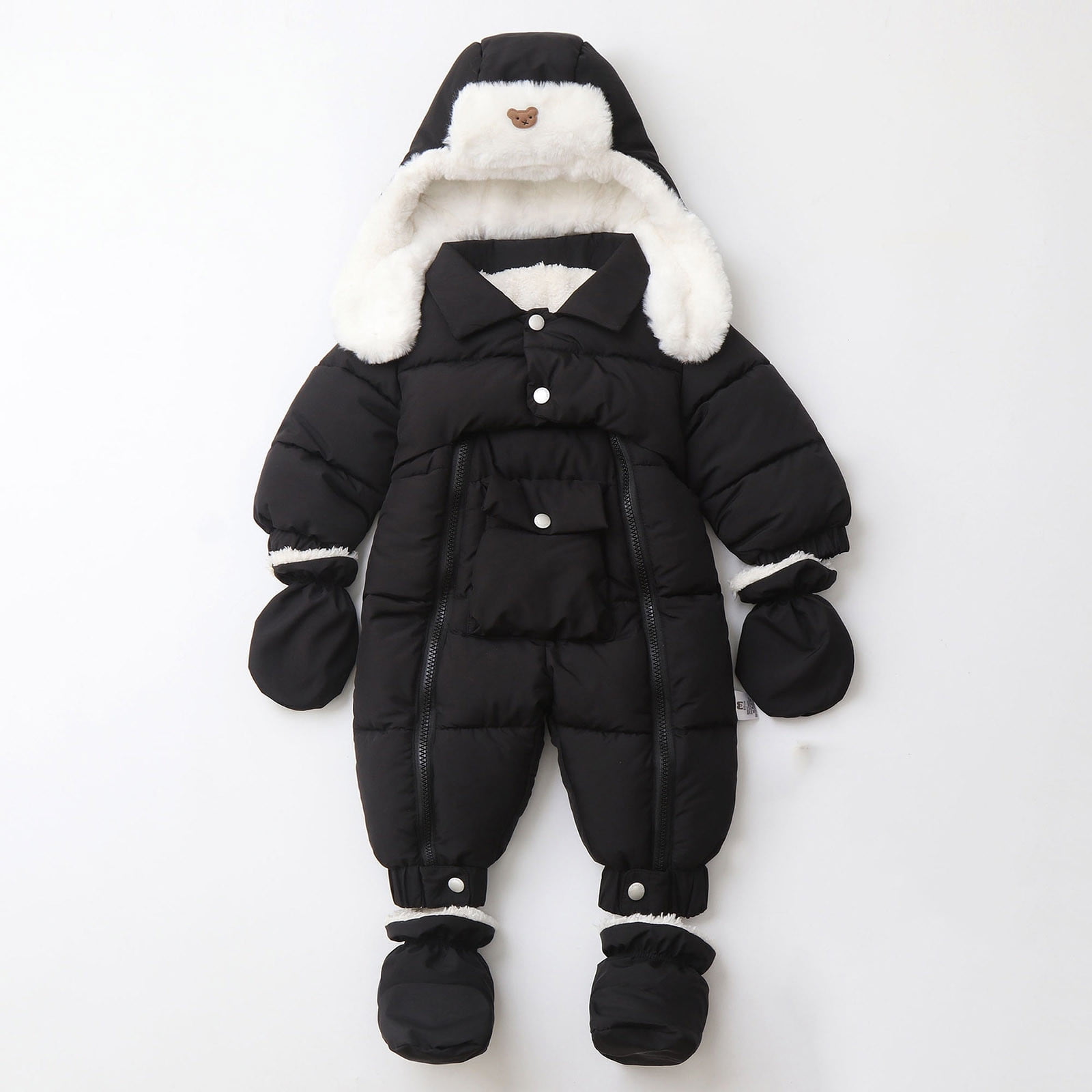 Winter Warm Bodysuit Solid Cute Bear Hooded Puffer Romper Boys Girls Snowsuit One Piece Jumpsuit