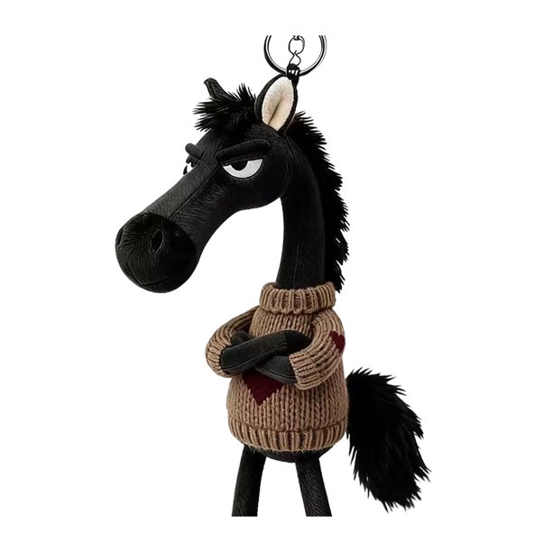 Llavero de caballo de peluche, suave y lindo colgante de caballo de dibujos animados en suéter, amuleto de mascota del año del caballo con llavero para mochila, bolso, decoración de llaves de coche
