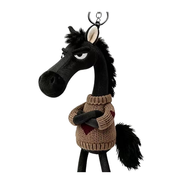 Llavero de caballo de peluche, suave y lindo colgante de caballo de dibujos animados en suéter, amuleto de mascota del año del caballo con llavero para mochila, bolso, decoración de llaves de coche