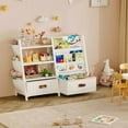 thumbnail image 6 of Kids Bookshelf and Toy Storage Organizer, 3 Tier Kids Bookcase, Sling Bookshelf and 2 Toy Bins with Toy Storage Organizer for Children Room, Playroom, Nursery, White, 6 of 9