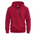 thumbnail image 4 of MNCLS Men's Waffle Knit Hoodie Pullover with Quarter-Zip Neck, Drawstring Hood and Kangaroo Pocket for Casual Everyday Wear - BRIGHTRED_XXXL, 4 of 5
