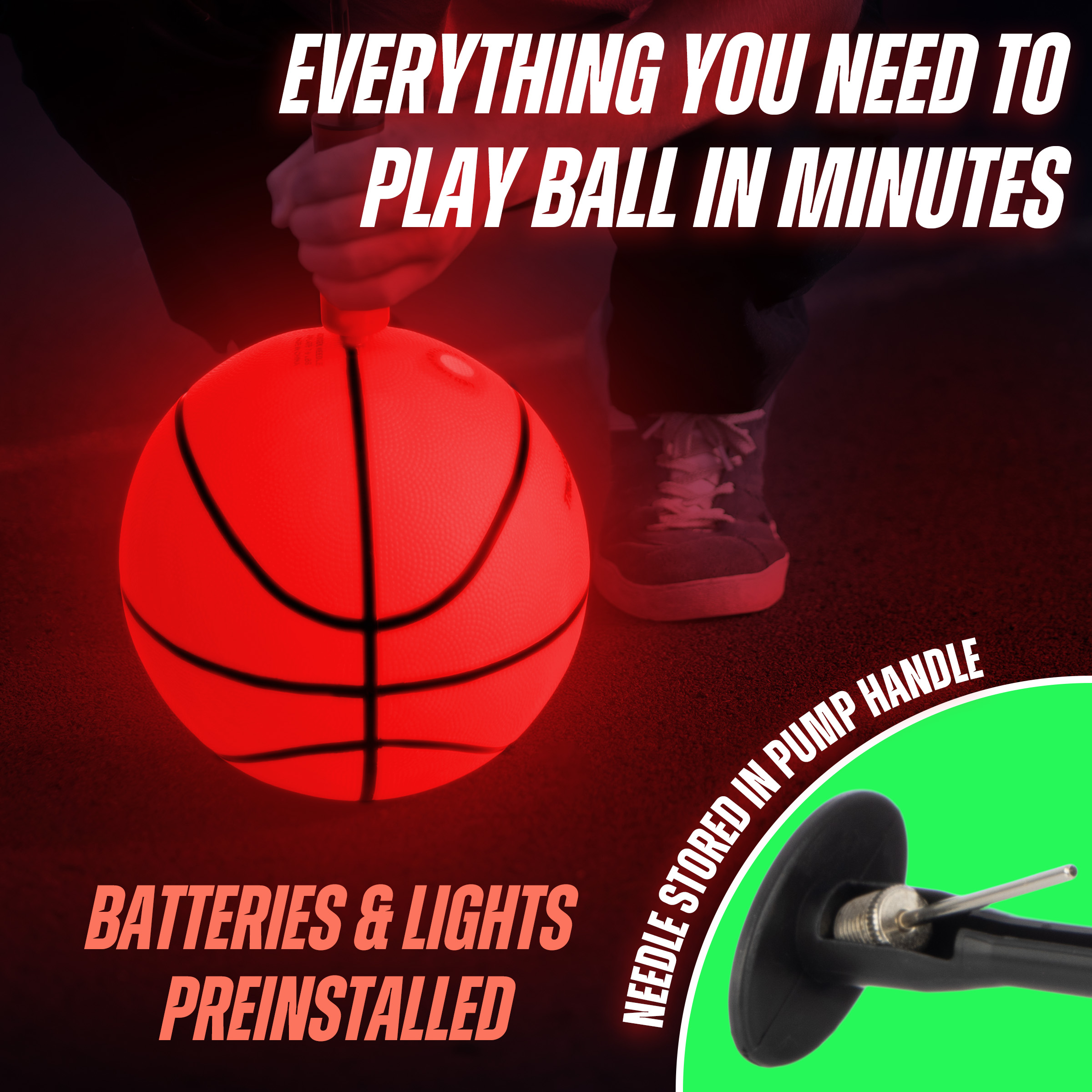 Hey Play Indoor/Outdoor Light Up Basketball - LED Glow In The Dark Basketball Official Size 7 for Kids Ages 8 and Up