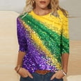 thumbnail image 2 of Feancey Tops for Women 3/4 Sleeve Mardi Gras Shirts Dressy Trendy Mask Graphic Crewneck Tees Holiday Casual Loose Carnival Themed T-Shirts Multicolor M, 2 of 6