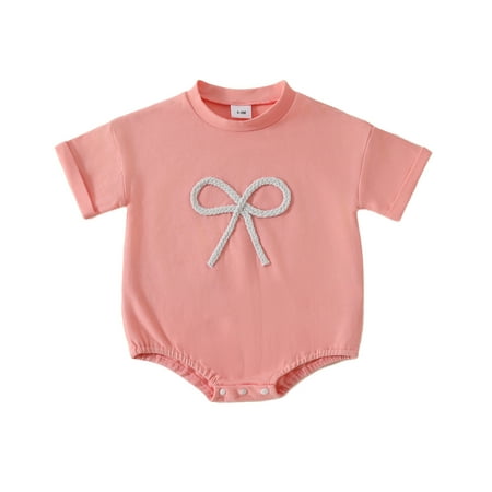 Baby Onesies 6-9 Months Girl New Born Onesies Baby Girl Smocked Romper Pink Bow Baby Outfit White Onesies Short Sleeve Onesie 12-18 Months