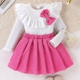 thumbnail image 4 of Mifsaly 2 Piece Skirt Sets for Girls Long Sleeve Ribbed Ruffle Tops with Bowknot and Pleated Skirts Toddler Kids Cute Casual School Fall Winter Outfits, 4 of 9
