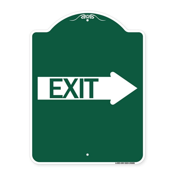 SignMission A-DES-GW-1824-24606 18 x 24 in. Designer Series Sign - Exit with Right Arrow, Green & White