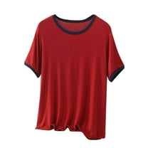 BLVB Sleep T Shirts for Women Loose Fit Crew Neck Short Sleeve Soft Modal Pajama Tops for Casual Lounge