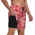 thumbnail image 2 of Kdxio Red Hibiscus Flower Print Men's Swim Trunks with Compression Liner 7 Inch Inseam Quick Dry Swim Shorts, 2 of 7
