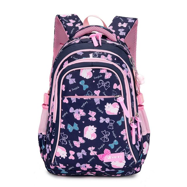MesaSe Student Backpack Bow Print Waterproof Smooth Zipper Bookbag Handbag Pencil Bag for Primary School Students