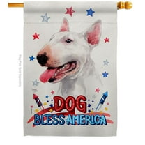 Breeze Decor H120197-BO Patriotic White Bull Terrier Animals Dog 28 x 40 in. Double-Sided Decorative Vertical House Flag for Decoration Banner Garden Yard Gift