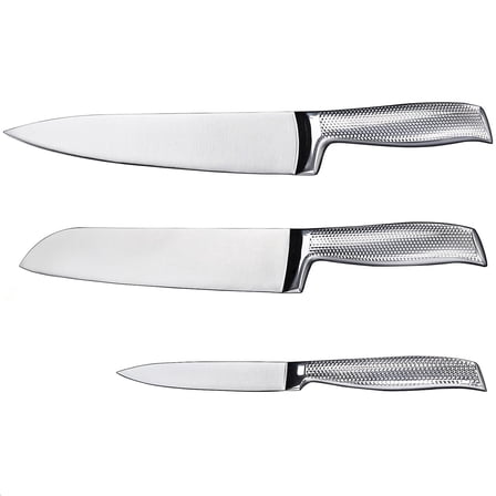 GoGeiLi Hammered Chef Knife Set, High-Carbon 5Cr15MoV Stainless Steel Forged Full Tang, 3-Piece, 8" Chef, 7" Santoku, 5" Utility Knives