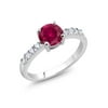 Gem Stone King 1.24 Ct Round Red Created Ruby Rhodium Plated Ring
