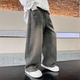 thumbnail image 4 of NOLDARES Boys Casual Baggy Denim Pants Kids Elastic Waist Wide Leg Jeans with Pockets(Grey,4-5 Years), 4 of 6