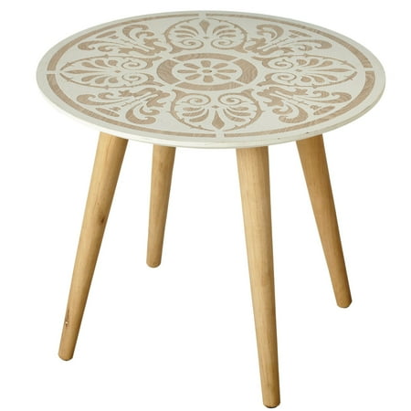 - CBK Wood Carved White Medallion Side Table 158800