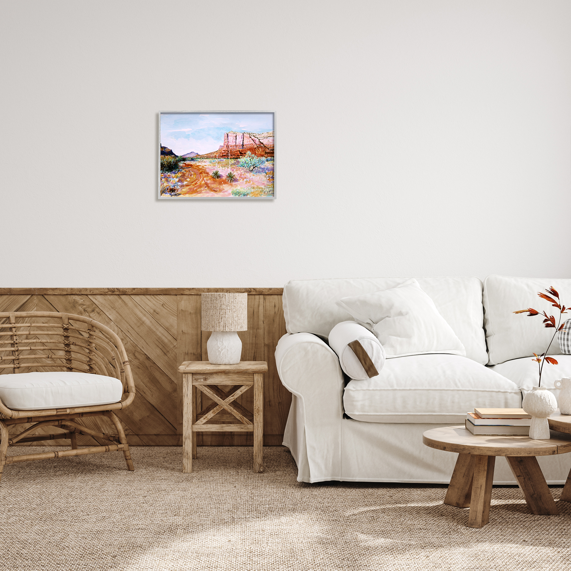 Stupell Industries Modern Desert Mesa Nature Painting Gray Framed Art Print Wall Art, 20 x 16