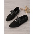 thumbnail image 4 of Women's Black Fashionable Solid Color Oxford Shoes Lace-up Pointed Toe Suede-like Flat, 4 of 4