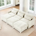 thumbnail image 3 of Newest Chenille 3-Seater Sofa with Wooden Base - Ergonomic Lumbar Support, Movable Ottomans & Easy Assembly for Living Room/Study, 3 of 10