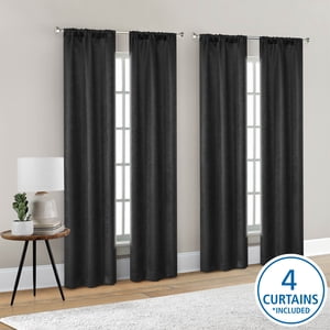 Mainstays 4-Panel Blackout Curtains 28x84 Inch, Black