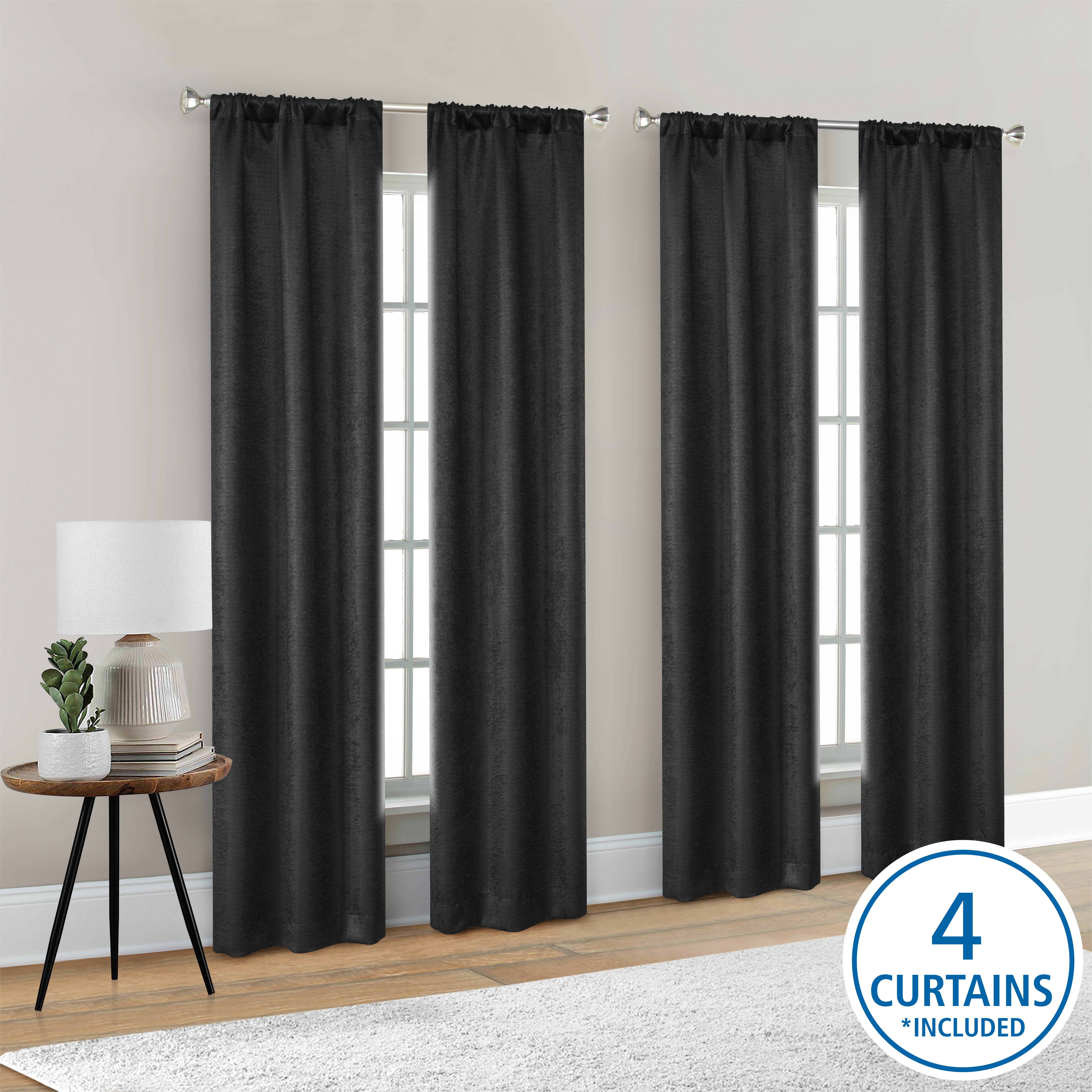 Mainstays 4-Panel Blackout Curtains 28x84 Inch, Black