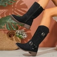 thumbnail image 5 of QQAMB Women's Mid-Calf Boots Retro Western Cowboy Style With A Round Toe Mid Block Heel Zipper A Buckle And A Hollow Out Design, 5 of 8