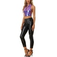 thumbnail image 2 of INSPIRE CHIC Women's Top Mock Neck Zipper Front Sleeveless Holographic Sparkle Party Tops L Blue Purple, 2 of 6