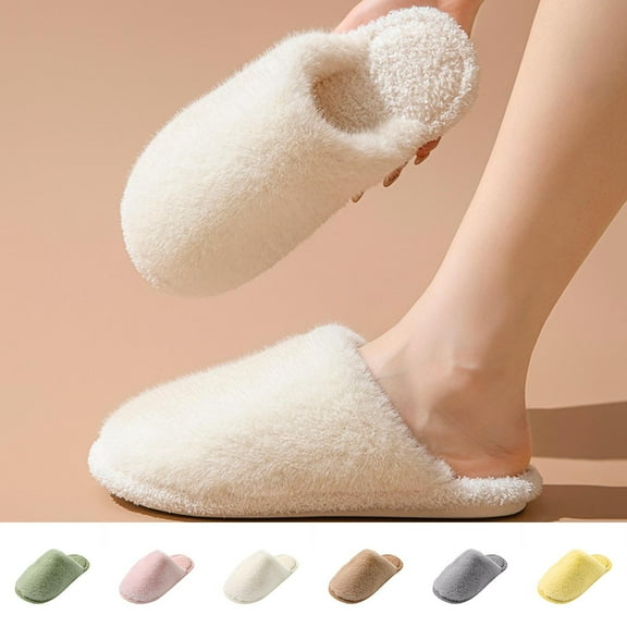 Busydd Fuzzy Slippers Women Comfortable Solid Color Bedroom House Slippers for Woman Trendy Closed Toe Winter Warm Slippers for Women 5.5