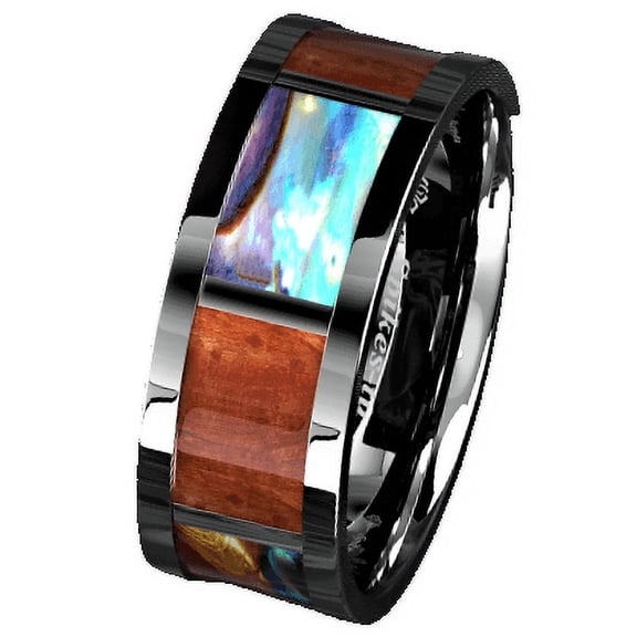 Tungsten Rings for Men Wedding Bands for Him Womens Wedding Bands for Her 8mm Real Wood Abalone Shell With Opal
