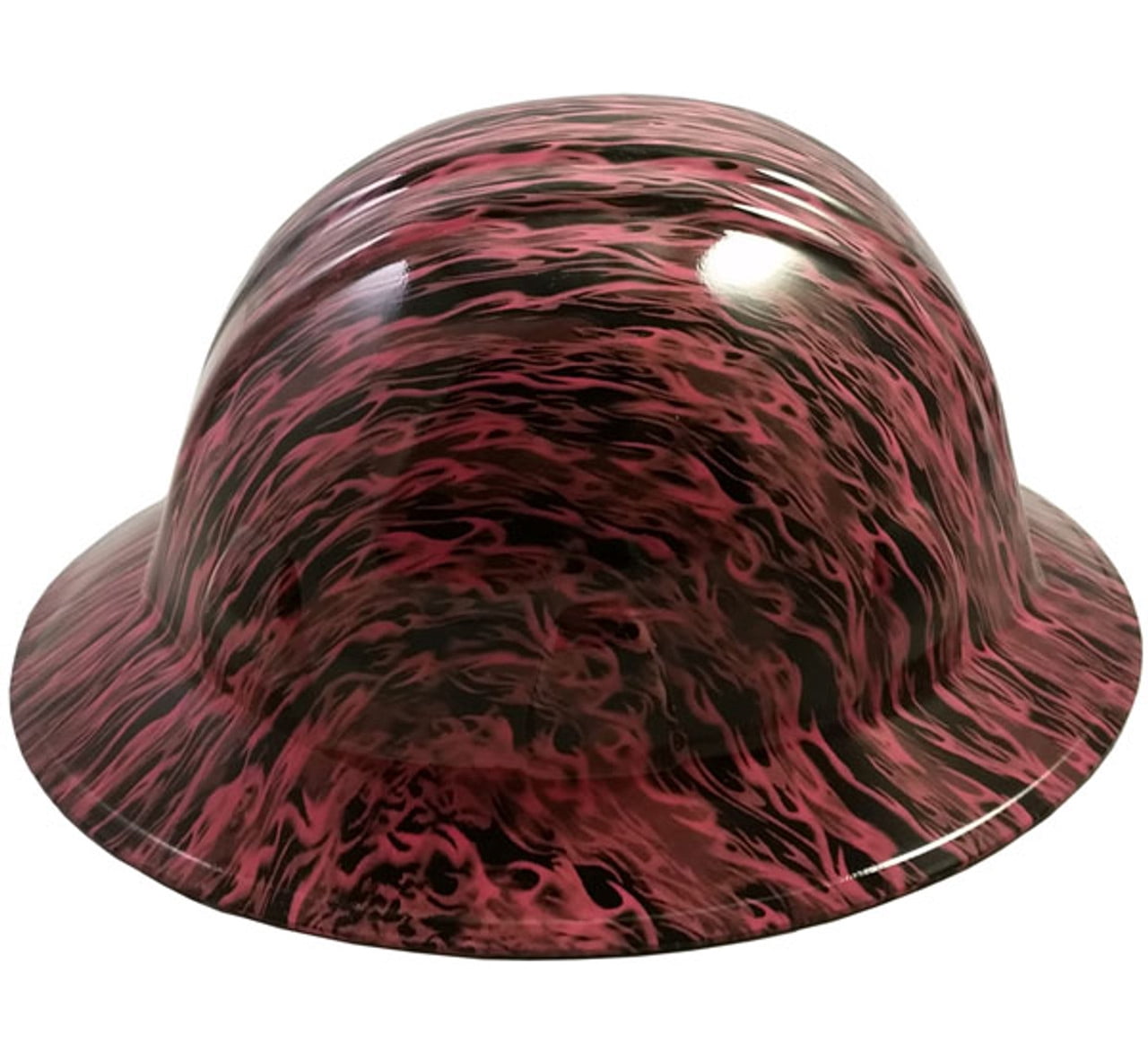 Pink Flame Hydro Dipped Hard Hats Full Brim Style with 4 Pt Suspension
