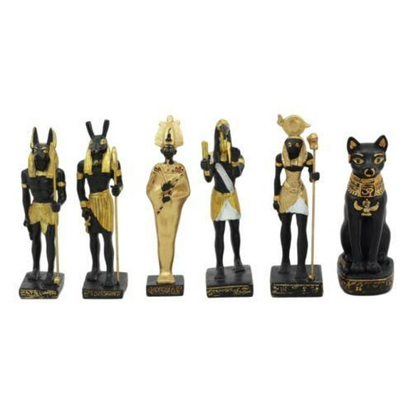 Egyptian Gods Anubis Osiris Seth Horus Bastet Thoth Miniature Statues Set Of 6