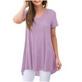 thumbnail image 2 of ALLLIST V Neck Tops for Women Short Sleeve Holiday T-Shirts Casual Plain Purple Tunic Womens Clothing, 2 of 6