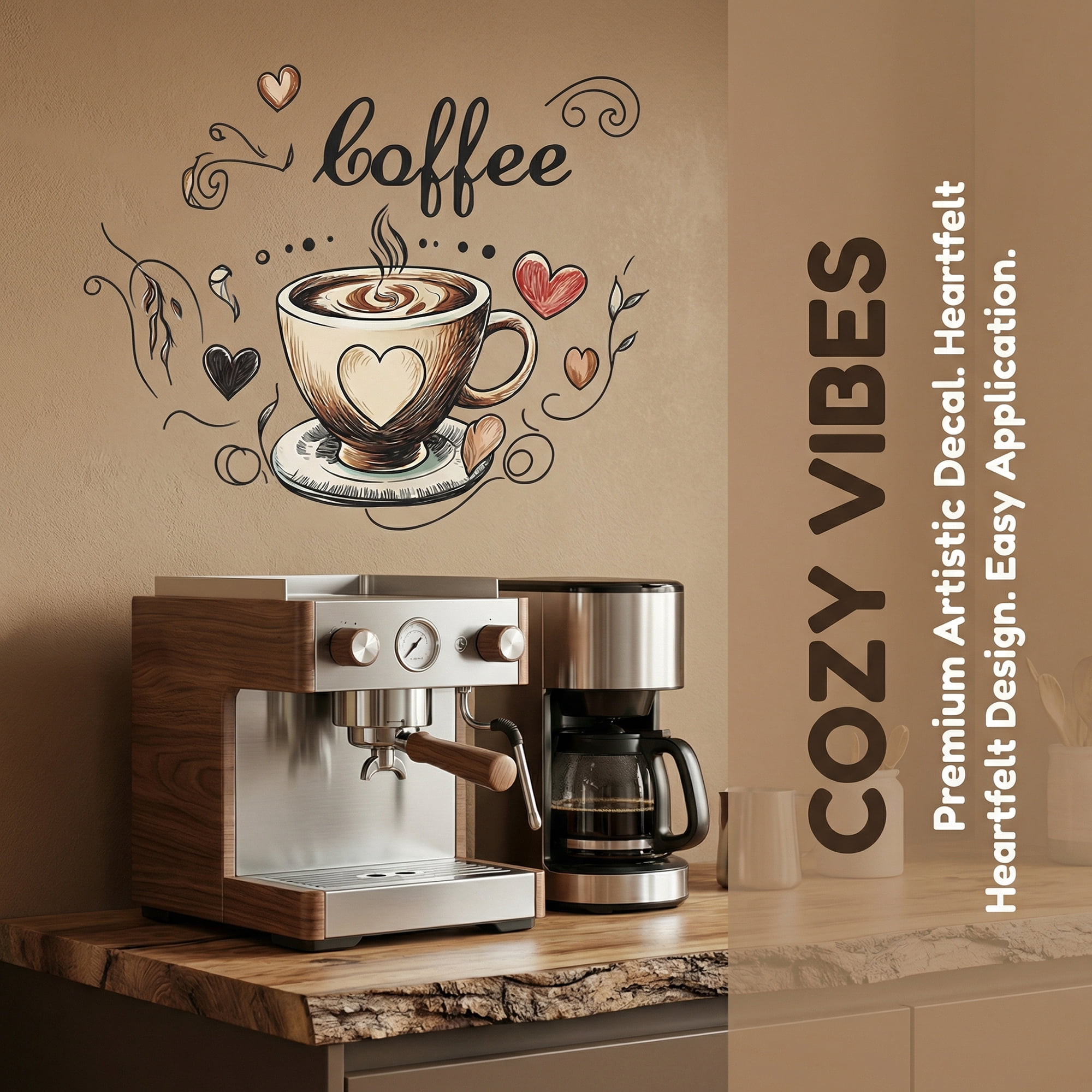 Unique Bargains Self Adhesive Wall Stickers Vintage Coffee Heart Pattern Blue 3.9" x 3.9"