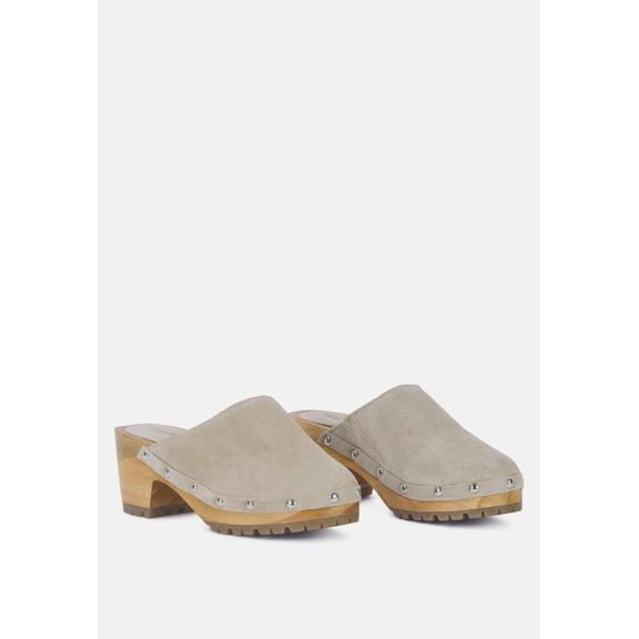 CEDRUS Fine Suede Studded Clogs Mules in Beige