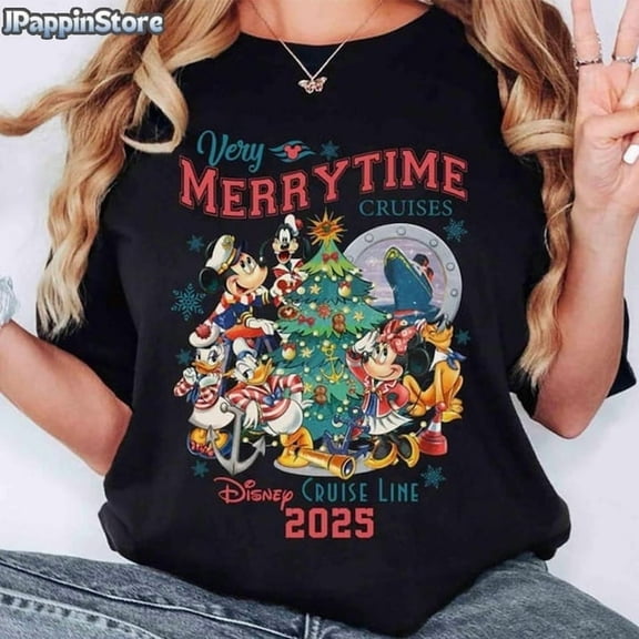 Disney Cruise Line Christmas Shirt, Very Merrytime 2025 Holiday T-Shirt, Mickey and Friends Christmas Tree Tee, Disney Vacation Cruise Shirt