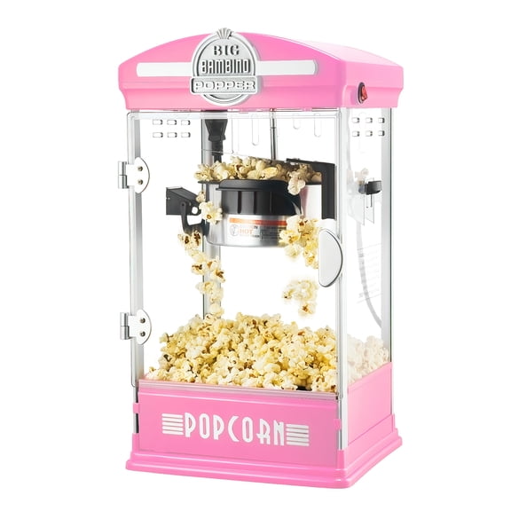 Big Bambino Retro Tabletop Popcorn Popper - 4-oz Stainless-Steel Kettle, Measuring Cups, Bags, and Removable Tray by Great Northern Popcorn (Pink)