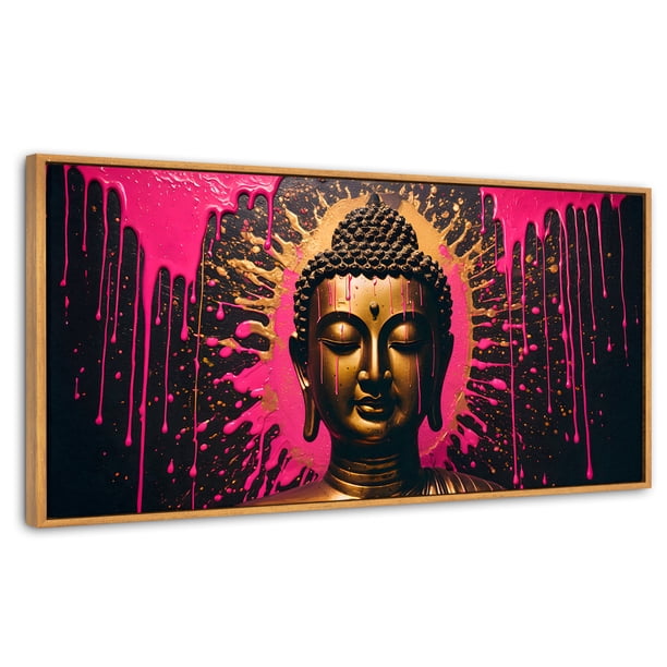 Cuadro Decorativo Marco Flotante Buda Reflejo Oro Rosa 120x60 Madera Canvas Revolution